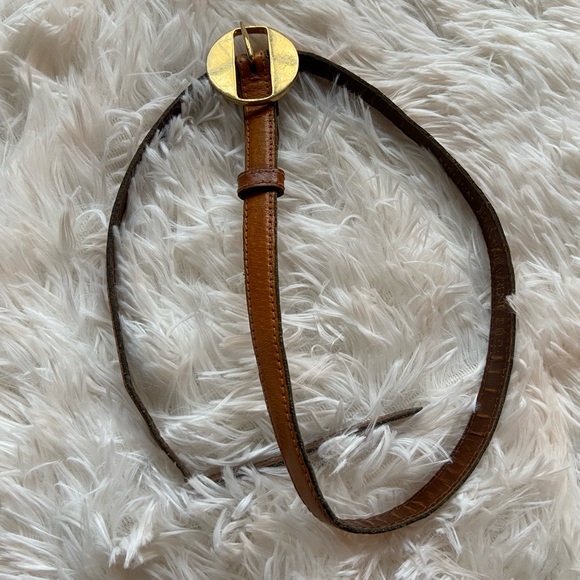 Yves Saint Laurent Brown Belt with Round Gold Buckle - Picture 1 of 5
